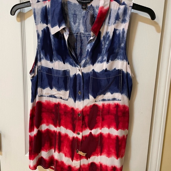 Rock & Republic Tops - Rock & Republic Sleeveless Button-Down Top Red White Blue Tie-Dye Medium